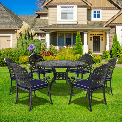 de patio en aluminium coulé avec coussins de trois pièces - Mobilier d'extérieur élégant pour le jardin et la cour