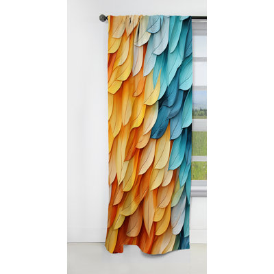 Colourful Blue And Yellow Feathers - Feathers Curtain - Blackout Floral Curtain - 1 Panels