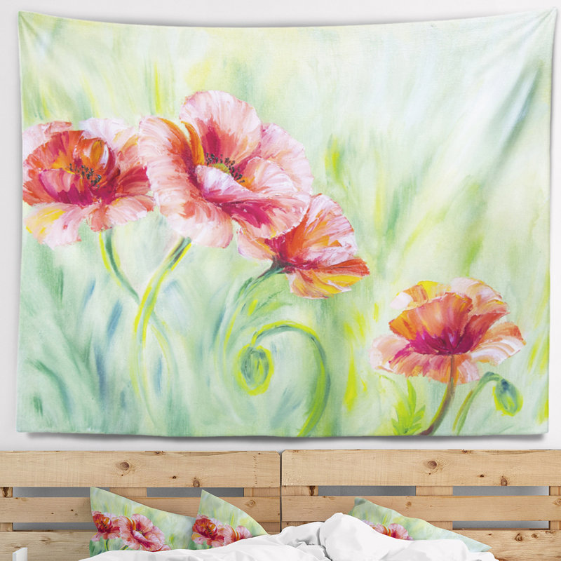 Tapisserie rouge pâle de coquelicots Floral, H 32 po x l 39 po