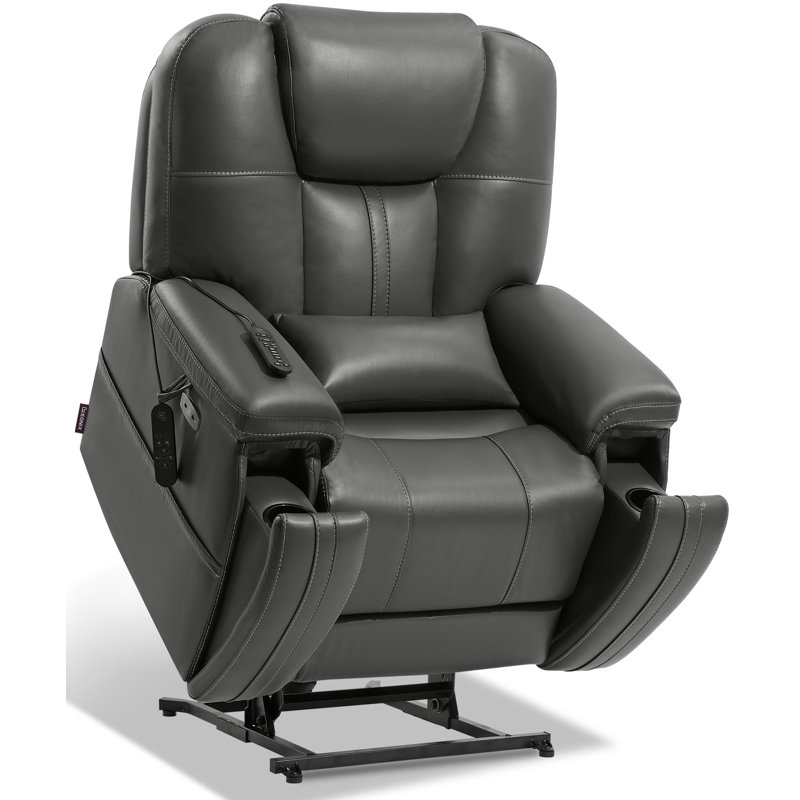  Triple Motor Lay Flat Power Lift Recliner Chair for Elderly with Adjustable Headrest, 400lbs Electirc Lift Chair for Living Room, Lumbar Pillow, Extended Footrest, Grey