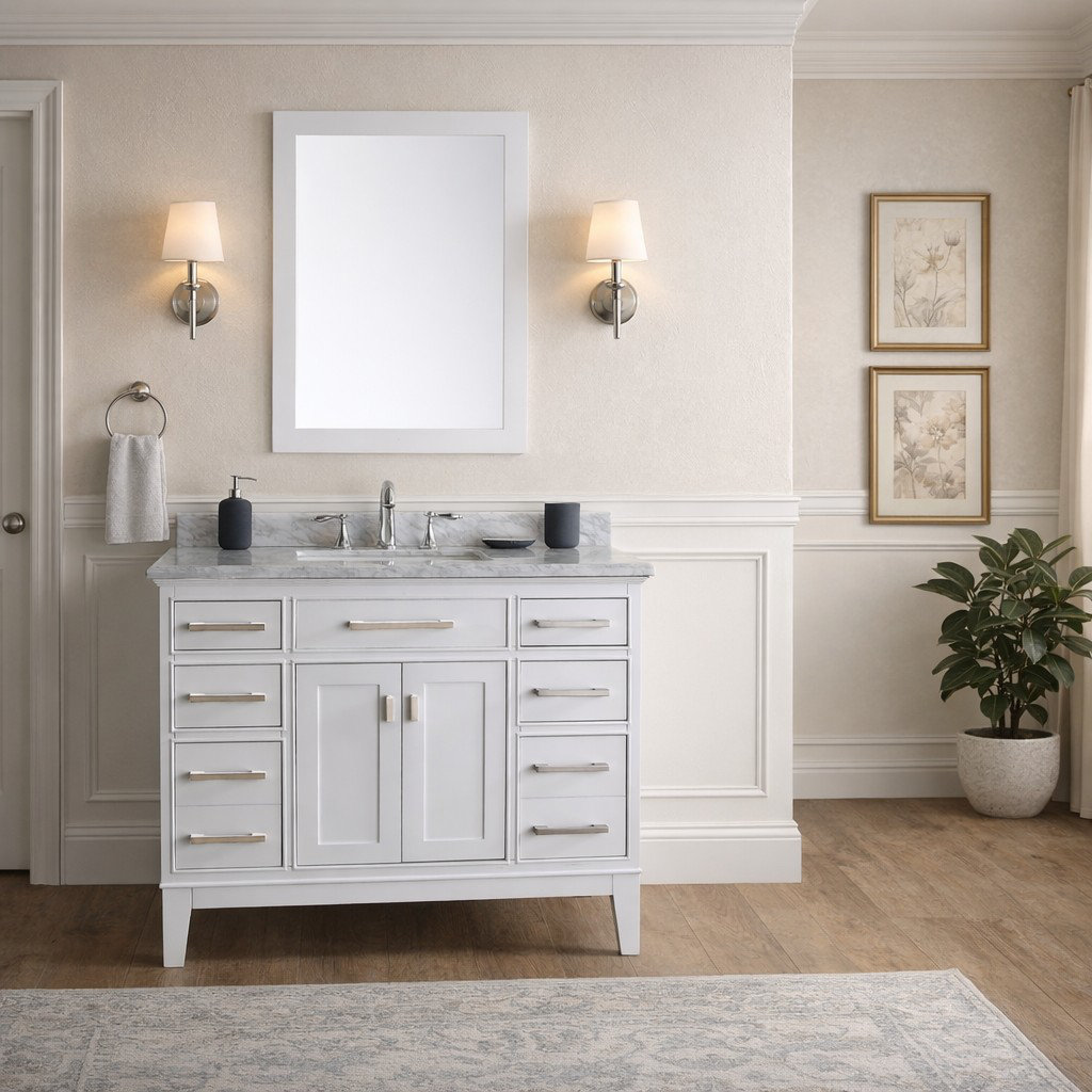 Herrell 42.0'' Single Bathroom Vanity with Carrara Marble Top Lark Manor™ Base