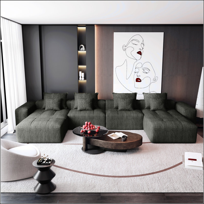 Canapé modulaire surdimensionné moderne avec tissu chenille scintillant, coussin moelleux, 8 coussins