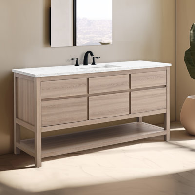 Meuble-lavabo simple 60 po avec plateau en pierre d'ingénierie Wesli