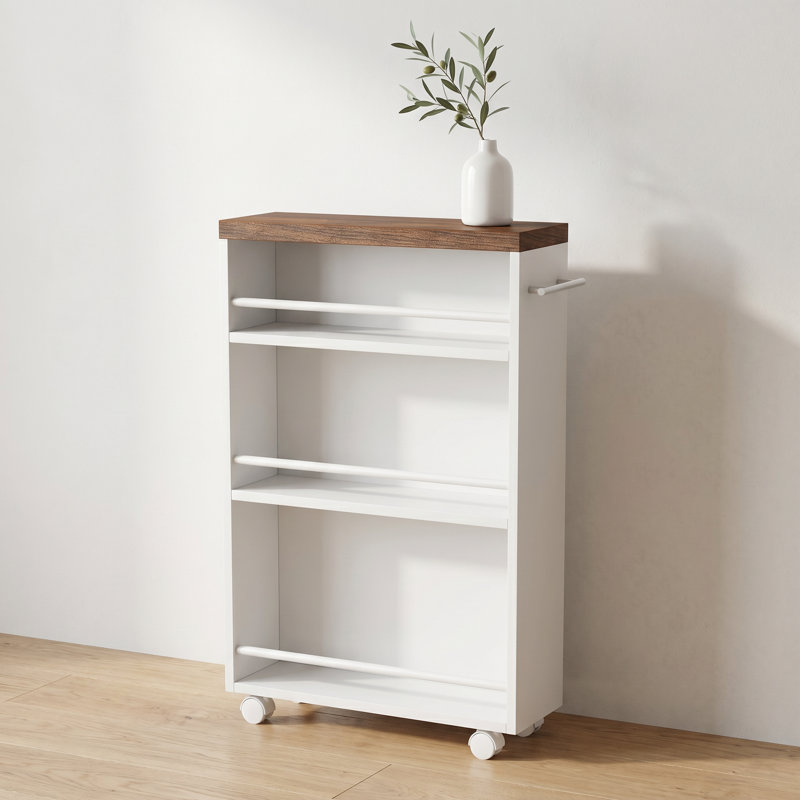 20 Inch Slim Storage Cart 4 Tier Narrow Rolling Kitchen Utility Cart with Wheels and Handle Skinny Laundry Room Organizer Slide Out Pantry Shelf for Small Spaces Bathroom Brown and White Finish