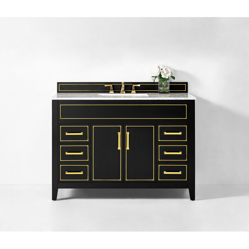 Ensemble de meuble-lavabo simple 48 po Aspen, Noir onyx, Doré