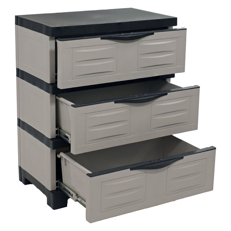 Freestanding Plastic 3-Drawer Storage Unit, Gray/Charcoal Trim