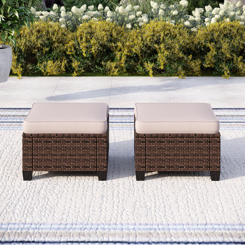 Upholstered Outdoor Ottoman, Beige