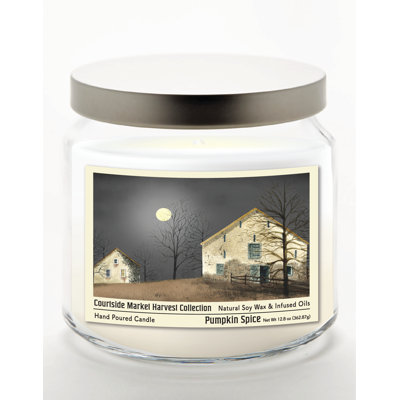 Bougie Harvest Collection Farmhouse Pleine Lune en pot de verre de 400 g avec couvercle en métal argenté brossé