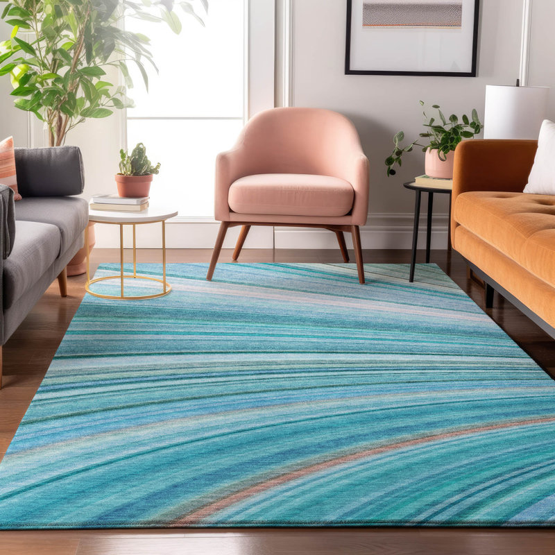 Tapis bleu sarcelle lavable à la machine Premium Cerrito AMF585, Rectangulaire 3 pi x 5 pi