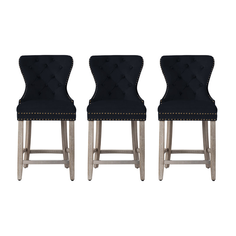Tabouret de bar et de comptoir Kirsten, Tabouret de comptoir (siège d'une hauteur de 24 p, Gris, Noir