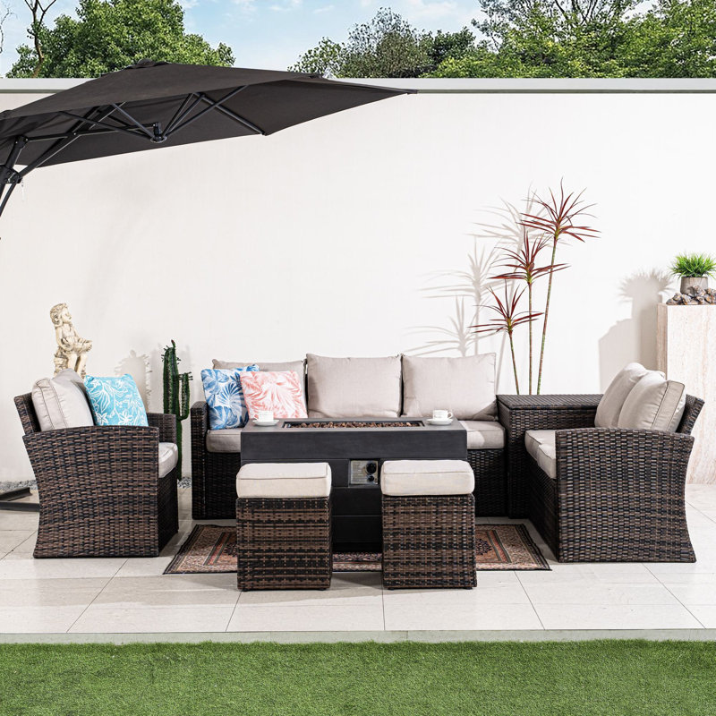 Ensemble de conversation pour 8 personnes en osier Hermosa, coussins inclus, Brun