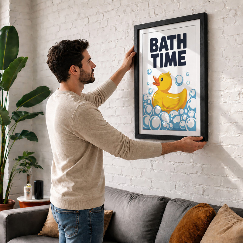 Bath Time Duck Typography - Framed Print, Oak, A3 - 42.0 x 29.7 cm