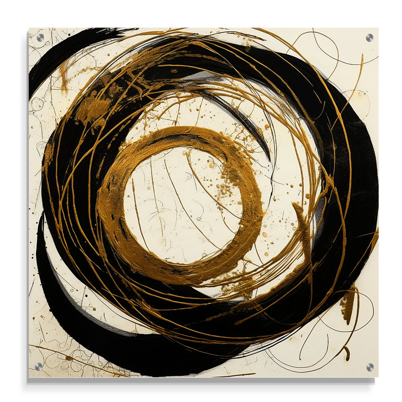 Art noir et or noir du Chaos III - Peinture abstraite, art mural acrylique, H 16 po x l 16 po