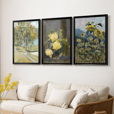 Vintage Floral Print CCXLIV  -Custom Framed  Wrapped Gallery Canvas - 3 Pieces