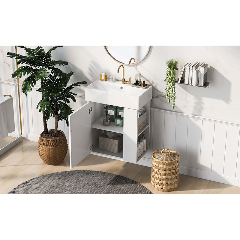 Meuble-lavabo flottant moderne avec lavabo en céramique