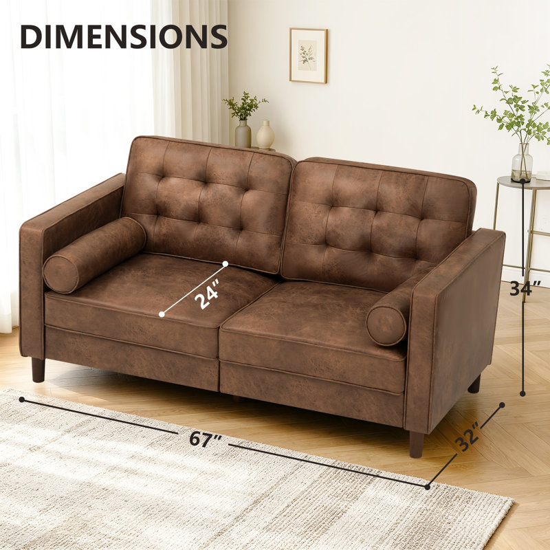 66'' Suede Modern Sofa, Brown
