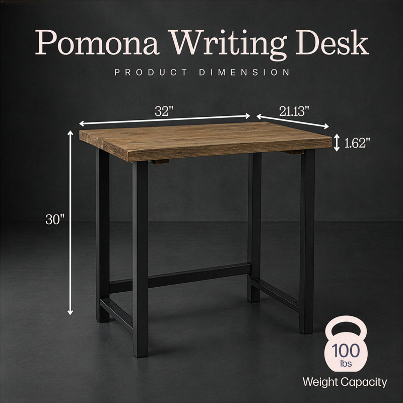 Rundell 32" W Solid Wood Writing Desk with Steel Frame 
