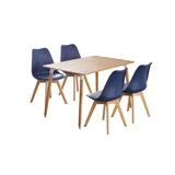 Stephenie 4 Person Dining set - a Rectangular Plastic Dining Table with Wooden Legs and a Set of 4 Faux Leather Cushion Padded Dining Chairs for Dining Room - Modern Dining Table Set