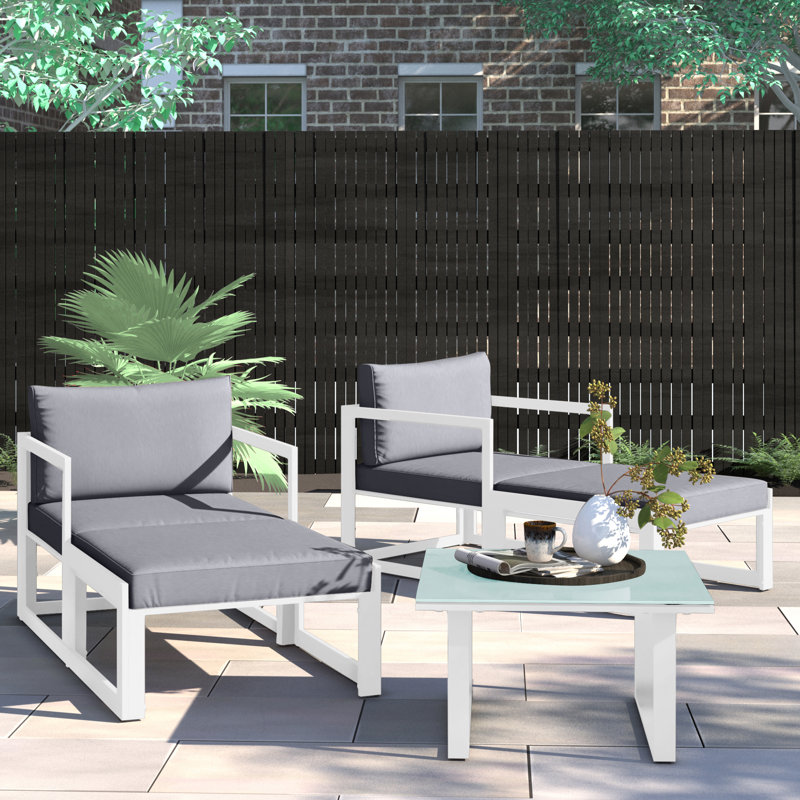 Fortuna Fortuna 5 Piece Outdoor Patio Sectional Sofa Set, White, Gray