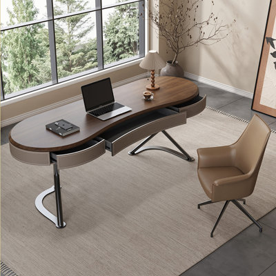 62.99"Luxury-limited yet minimalist brown arc-shaped office desk