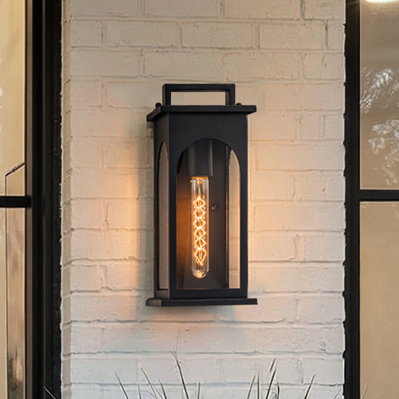 Applique murale d'extérieur à 1 lumière de style moderne 13 pouces avec verre trempé transparent et capteur de crépuscule pour la porte d'entrée