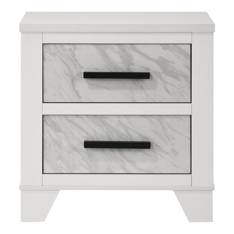 Bains Faux Marble Inset 3-Piece Bedroom Set, 3 Pieces: Bed, 2 Nightstands, Full