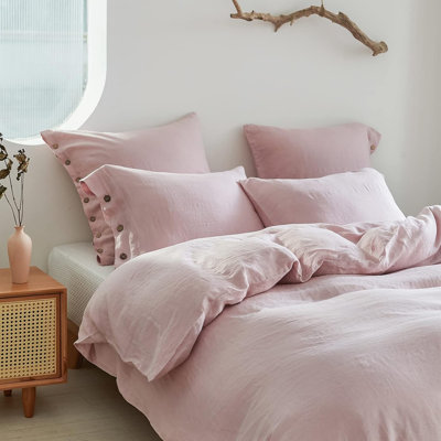 Ensemble de housse de couette 100% lin, 3 pièces de literie respirante en lin belge (1 housse d'édredon + 2 taies d'oreiller) avec fermeture à attaches