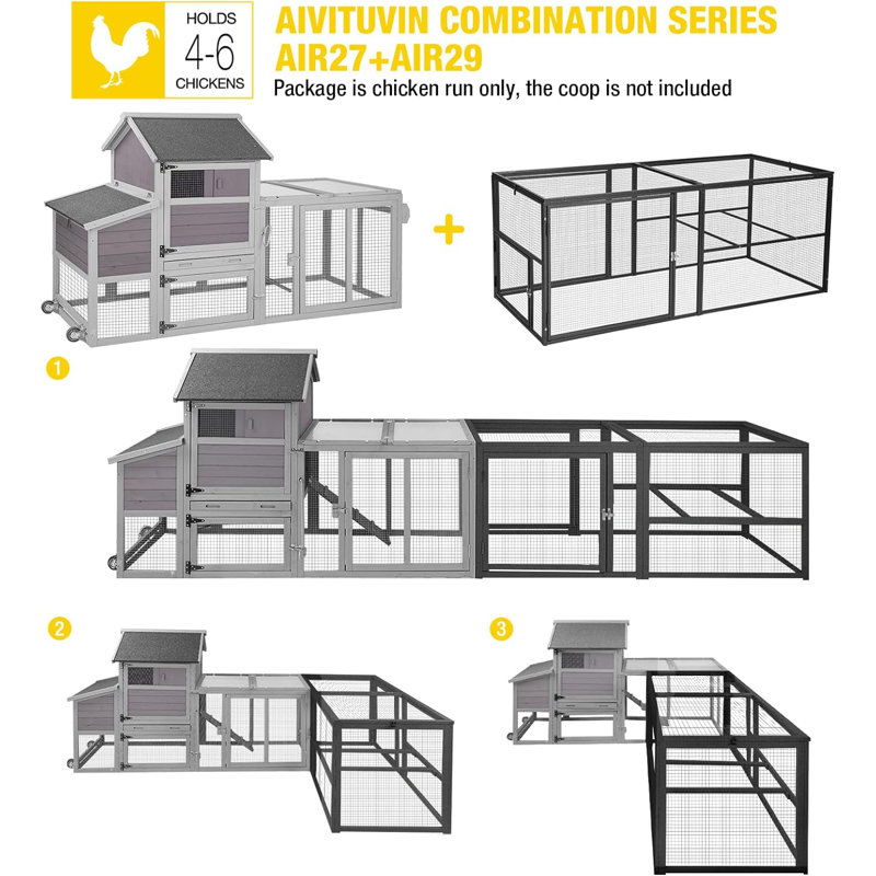 71" Chicken Coop Run Extension Metal Frame with Perches, Outdoor Rabbit Run Duck House Enclosure with Detachable Door
