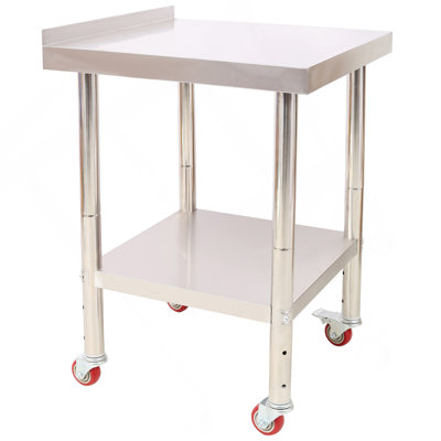 Table de préparation en acier inoxydable, table de travail en métal robuste d'une capacité de charge de 440 lb avec tablette inférieure à dosseret réglable et 4 roulettes, poste de travail commercial pour restaurant de cuisine