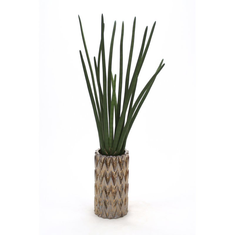 44'' Faux Sanseveria Floor Plant in Decorative Earthenware Vase