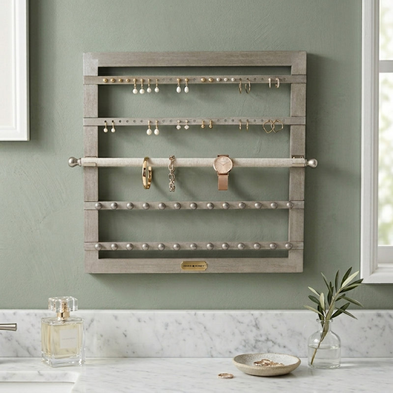 Wood Wall Mounted Jewelry Box +, White