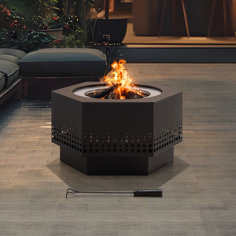Sunjoy  28 In Smokeless Fire Pit with Removable Ash Pan, Outdoor Portable Wood Burning Fireplace with PVC Cover and Fire Poker ,Ideal for Camping, Bonfire, and Backyard, Black