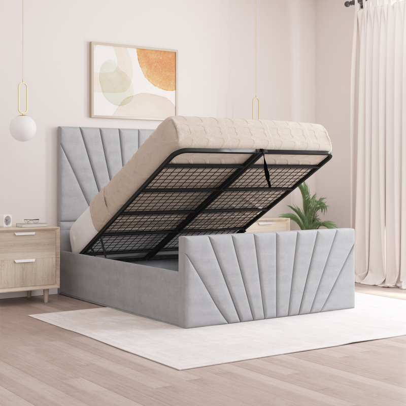 Odolo Upholstered Ottoman Storage Bed, Light Silver, Double (4'6)