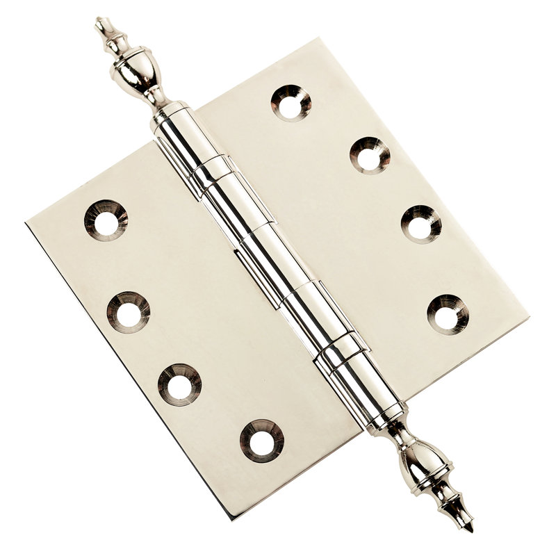 Charnière de porte simple à roulement à billes en laiton massif H 4,5 po x l 4,5 po, Nickel poli