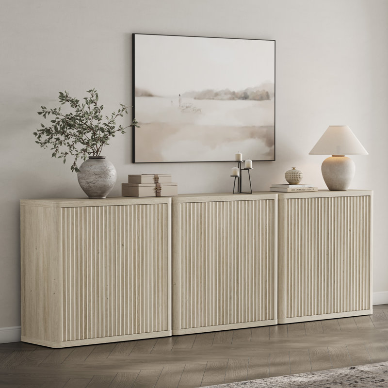Buffet 2 portes avec tablettes réglables l 34,6 po Cesiro, Gris / gris / chêne blanc, 1 pièce