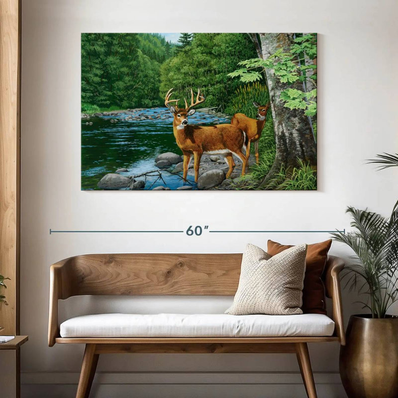 Streamside White Tail Deer, 32" H x 48" W