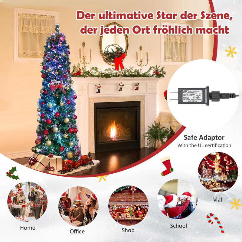 Lighted Artificial Pine Christmas Tree, 180cm H
