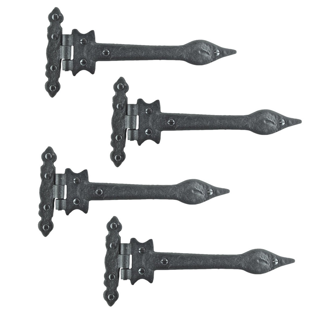 Black Wrought Iron Door Strap Hinge 9" L Colonial Spear Tip Flush Mount Hinges (Set of 4) The Renovators Supply Inc.