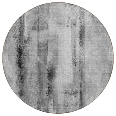 8' Round Gray Round Washable Non Skid Indoor Outdoor Area Rug