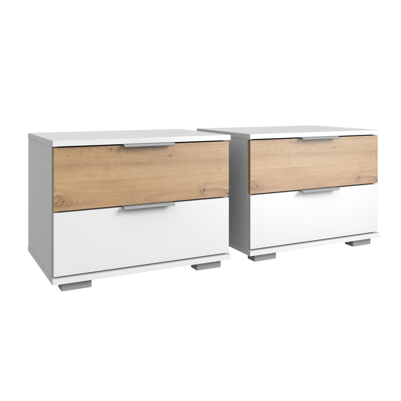 Morgane 52cm W Particle Board / Chipboard Bedside Table, White/Artisan Oak