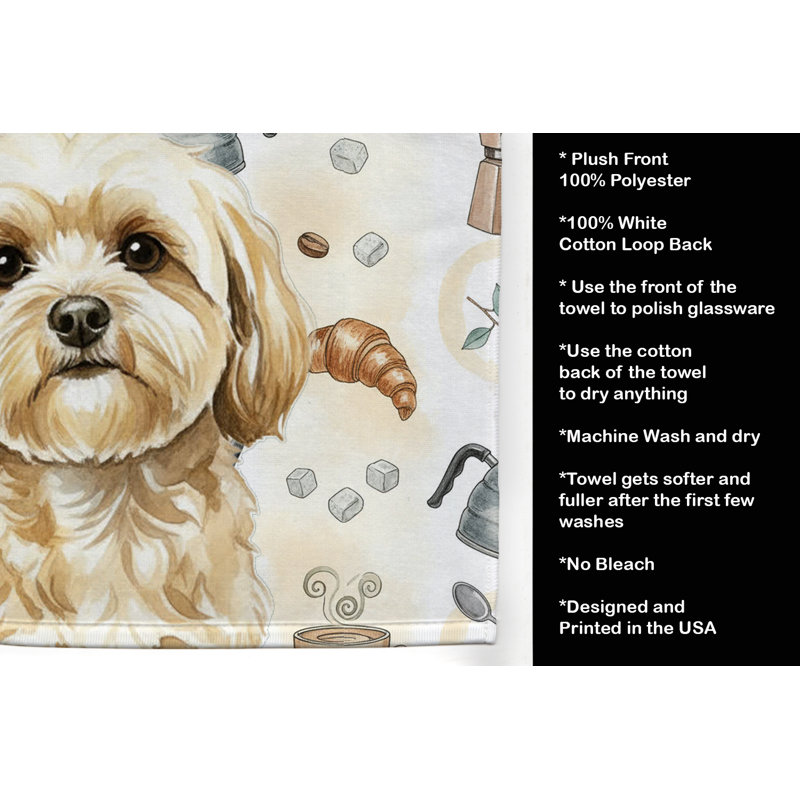Cream Lhasa Apso Coffee Bar Kitchen Towel, Cream Lhasa Apso