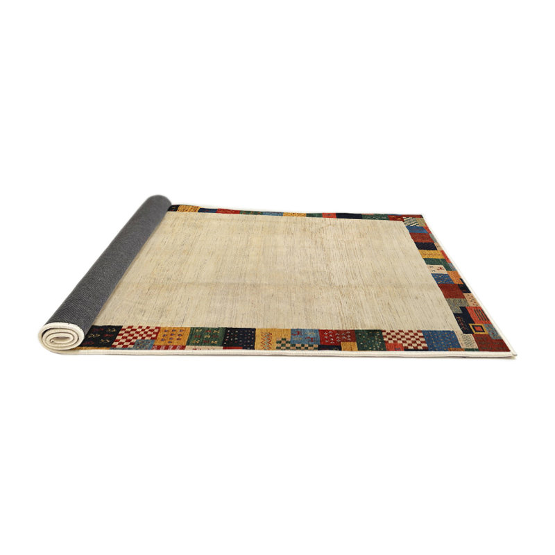 Tapis contemporain beige / jaune, Rond 7 pi