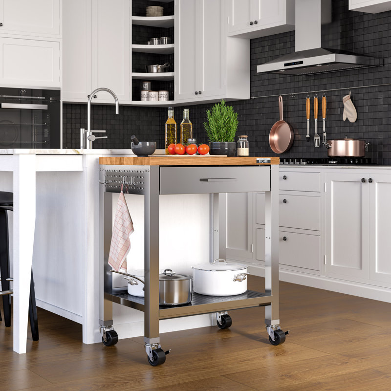 Stainless Steel and Wood Kitchen Cart with Storage