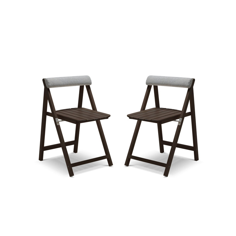 Calme Jardin Foldable Outdoor Patio Dining Side Chair with Cushion, Dark Brown