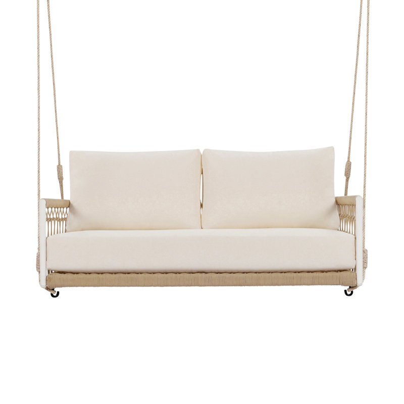 Canapé-lit d'extérieur en corde tissée 1 pièce avec coussins moelleux pour terrasse, cour et balcon TREXM, Beige / Blanc