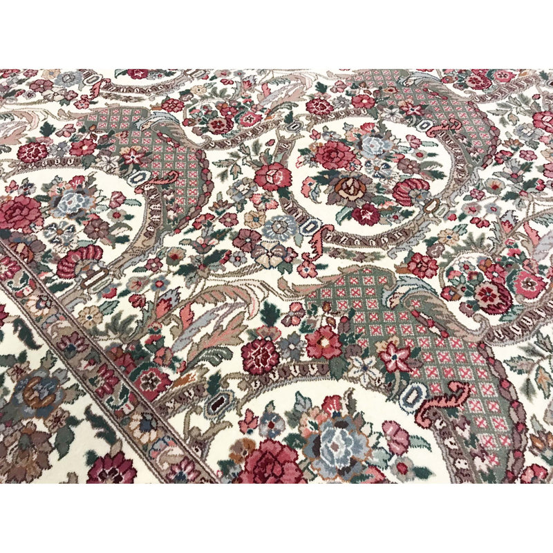 Wool Oriental Area Rug in Beige/Red, Rectangle 4' x 6'