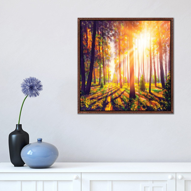 Spring Forest Trees. Nature Green Wood Sunlight Background 1 Piece Painting on Canvas, 45.72 cm H x 45.72 cm W