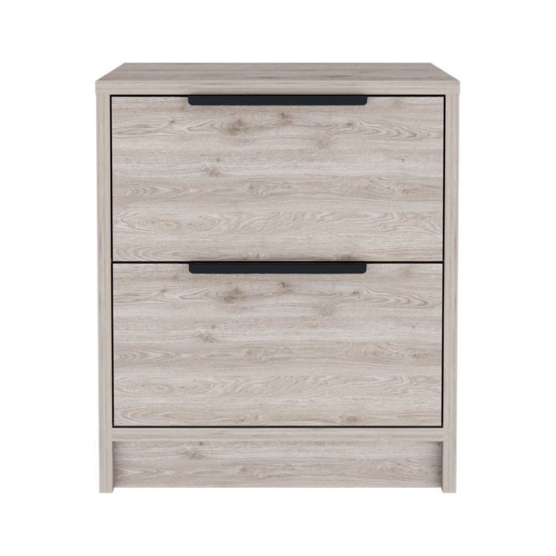 Table de chevet moderne, deux tiroirs, Bois gris clair