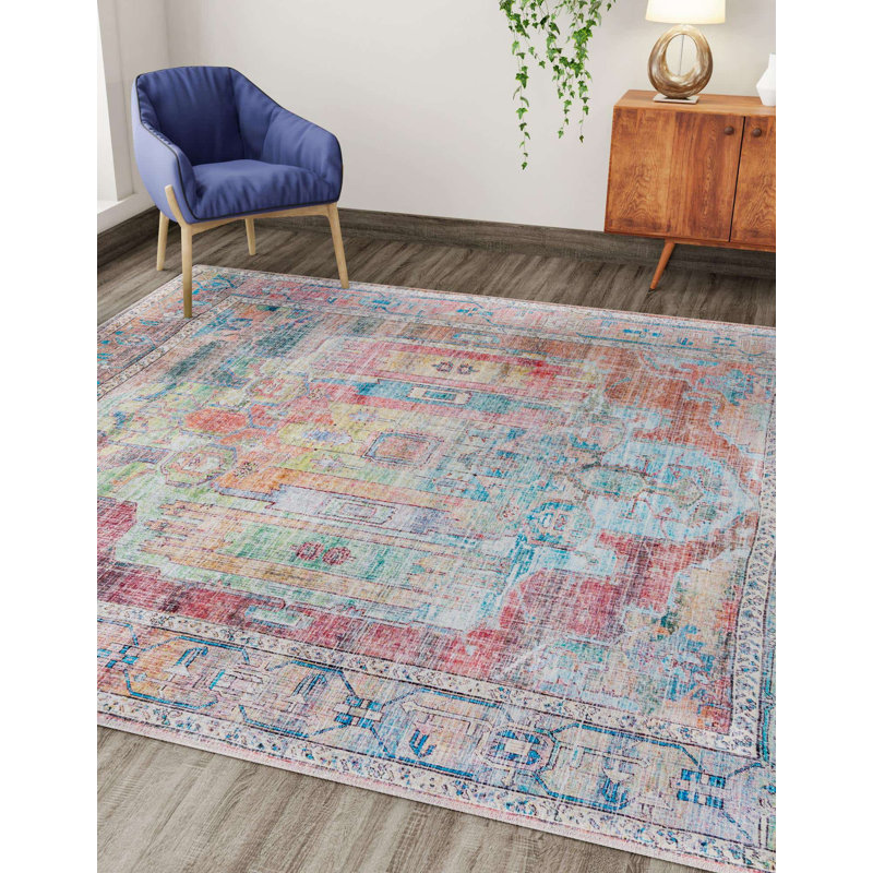 Tapis oriental beige / rose / bleu Engle, Carré 3 pi 3 po