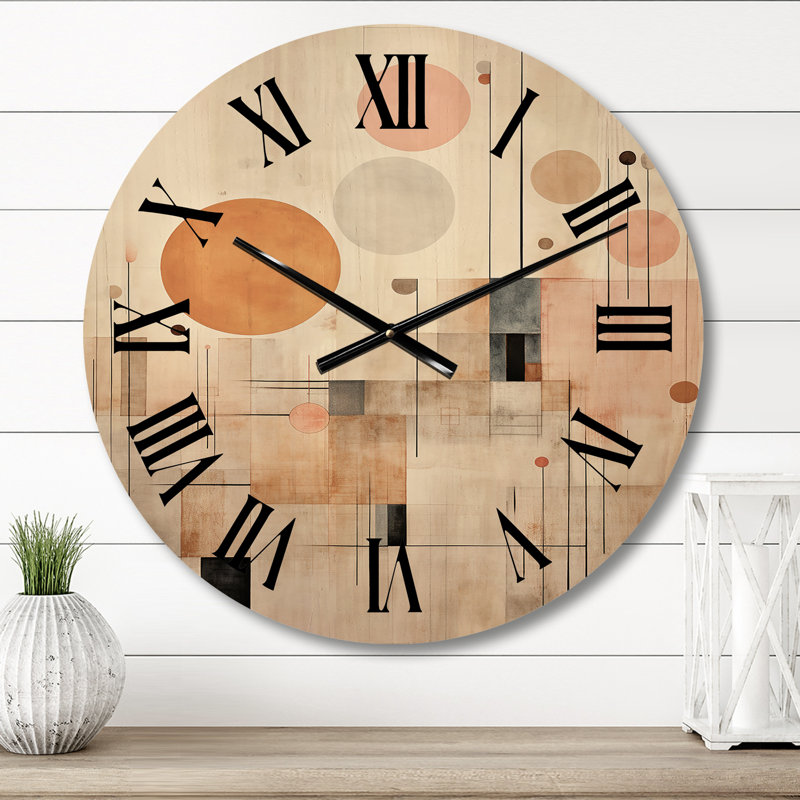 Golden Moon Dreams Retro Illustration VII - Horloge murale géométrique moderne surdimensionnée en bois, Petit